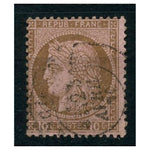 France 1875-76 10c Bistre / rose, thick numerals, cds used. SG203