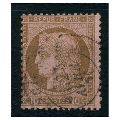 France 1875-76 10c Bistre / rose, thick numerals, cds used. SG203