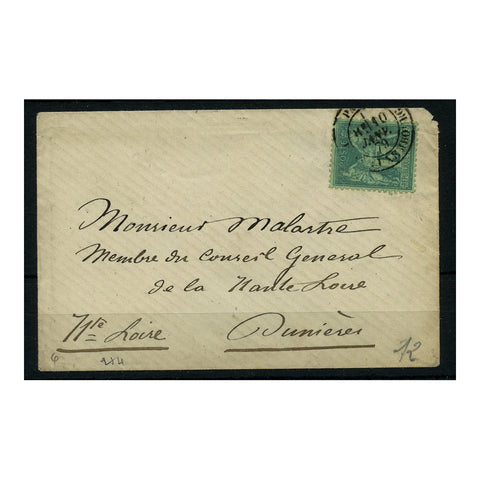 France 1879 5c Bluish-green, used on small, tidy cover from Paris to Dunieres. SG229