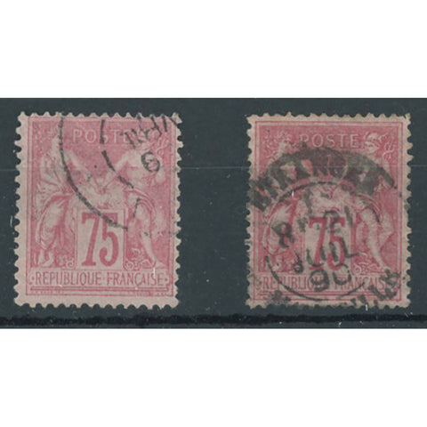 France 1885 Two shades of 50c (rose, deep rose), cds used. SG238
