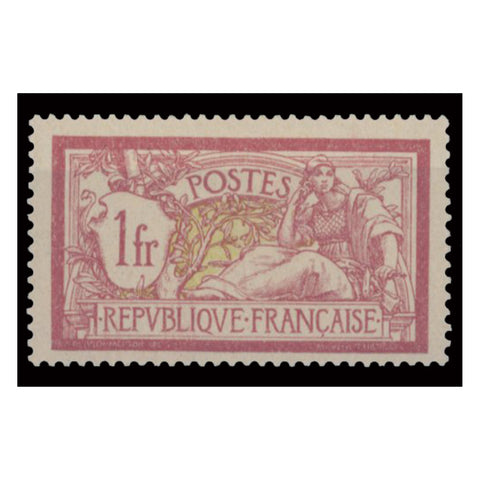 France 1916-19 1f Lake & Yellow-green, fine lightly mtd mint, fresh. SG369