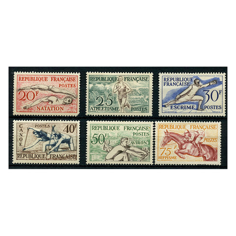 France 1953 Sports set, mtd mint. 30f Thinned and 75f no gum. SG1185-90