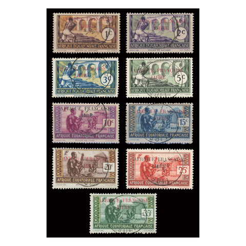 Fr Eq Africa 1940 De Gaulle overprint definitive issue, cds used, a few minute faults. SG109-17