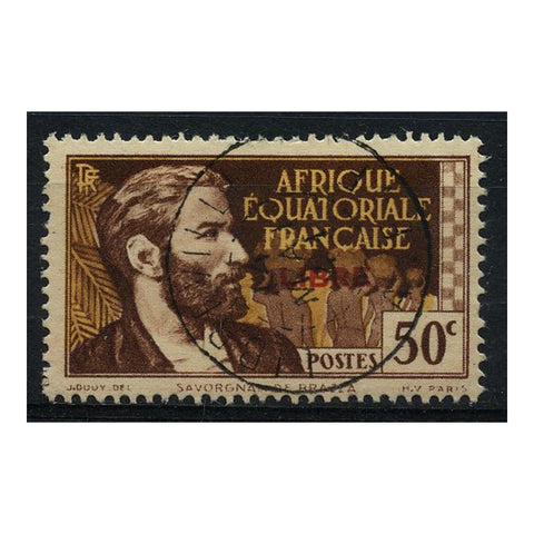 Fr Eq Africa 1940 50c Chocolate & yellow, ovpt in red, fine cds used. SG123A