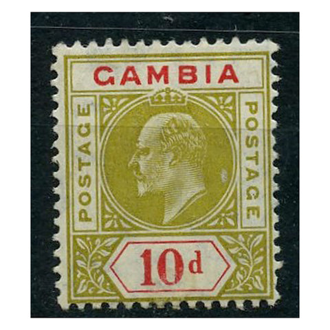 Gambia 1905-06 10d Olive & carmine, lightly mtd mint. SG66