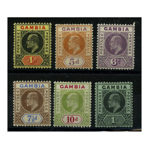 Gambia 1909 4d To 1/- Changed colourd part set, fresh mtd mint. SG76-81