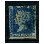 GB 1840 2d Deep full-blue, 2 margin example good to fine black MX used. SG4