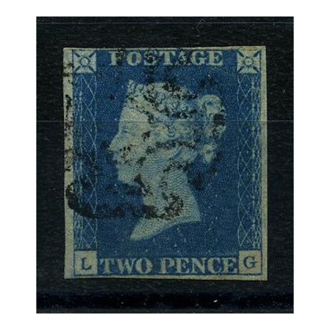 GB 1840 2d Blue, just 4 margins, fine used with black MX cancel. SG5e