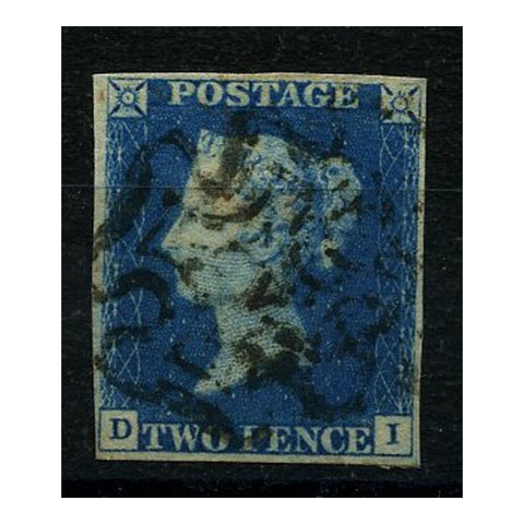 GB 1840 2d Blue, 4 good margins, fine used with black MX cancel. SG5