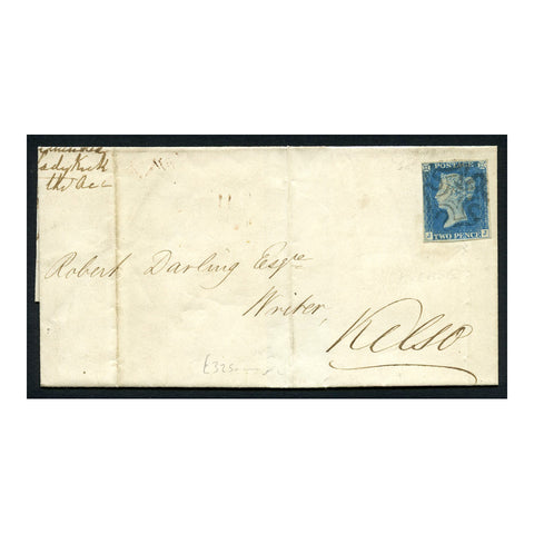 GB 1841 2d Pale-blue, 3 margin example used on cover to Kelso, 3 creases (1 affecting stamp). SG6