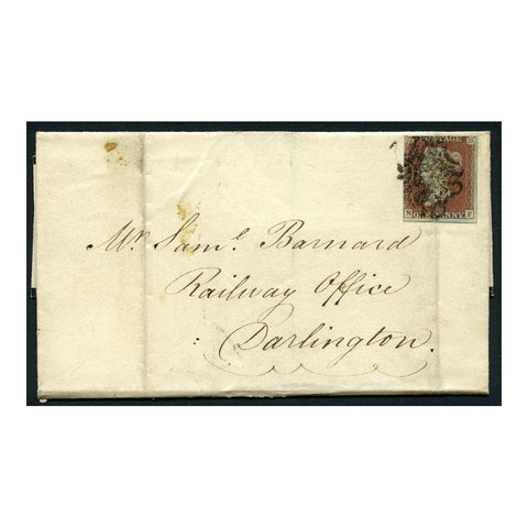 GB 1841 1d Red-brown, 3 margin example from black plate 9, used on folded cover with Leeds MX. SG7