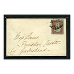 GB 1851 1d Red-brown / very blue ppr, 4 margins, used on mourning cover with 1844 black cancel.SG8a