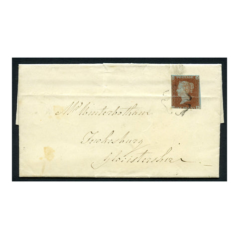 GB 1842 1d Red-brown / very blue ppr, 2 margins, used on folded entire with hollow black MX. SG8a