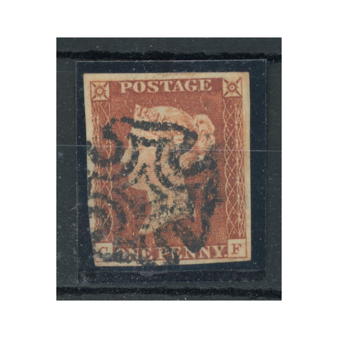 GB 1841 1d Red-brown, plate 16, 4 margins, used with black MX cancel. SG8, BS5