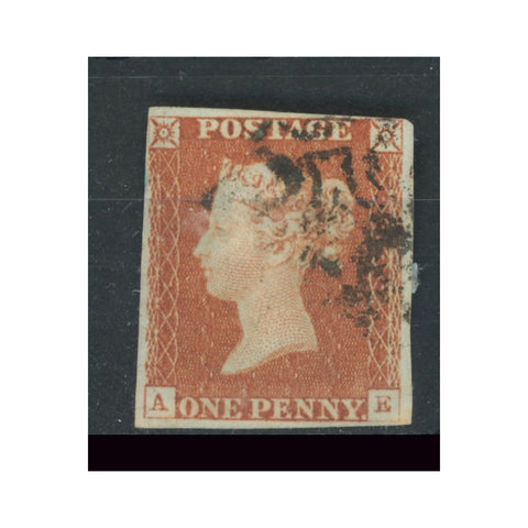 GB 1841 1d Red-brown, plate 21, 4 margins, used with black MX cancel. SG8, BS10