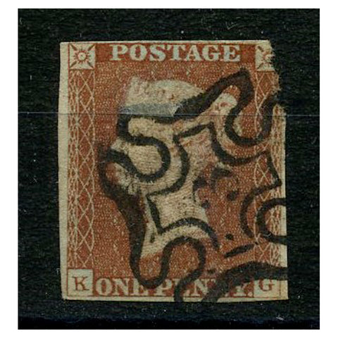 GB 1841 1d Red-brown, 3, near 4 margins, ivory head, used with '3' MX cancel, damaged. SG8
