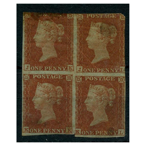 GB 1841 1d Red-borwn, block of 4, wonky margins, mtd mint, faulty. SG8