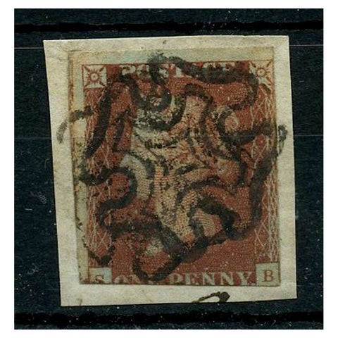 GB 1841 1d Red-brown, 2 margins, used on fragment with double MX cancels. SG8