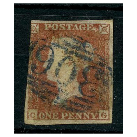 GB 1844 1d Red-brown, 3.5 margins, used with 1844 'Frome' 306 PM in blue. Overall tone. SG8p