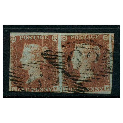 GB 1841 1d Red-brown, horiz pair, 3 margins, used with Belfast '62' cancels, creased. SG8