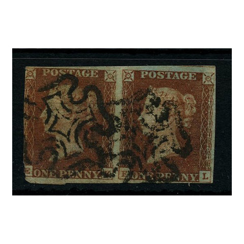 GB 1841 1d Red-brown, horiz pair, just 3 margins, used with Montrose MX cancels. SG8