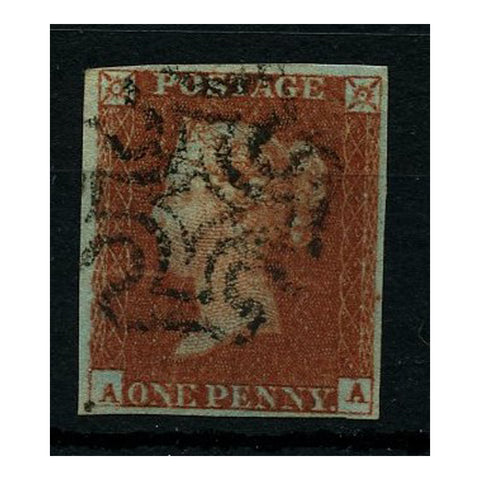 GB 1841 1d Red-brown, 4 marg, 'AA,' displaying re-entry in inscriptions, used with Limerick MX. SG8
