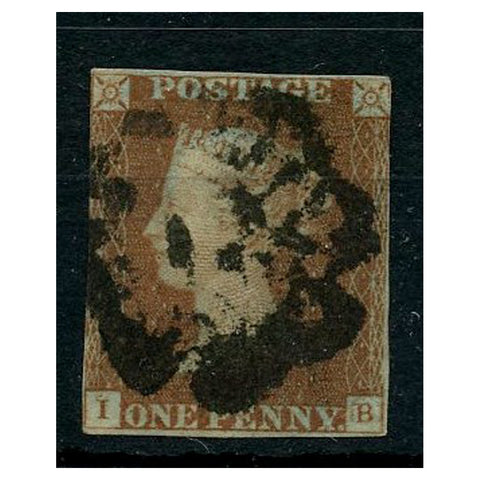 GB 1841 1d Red-brown, 3 close margins, used with somewhat blotchy Norwhich / Plymouth MX. SG8