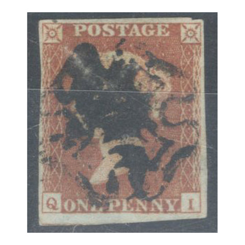 GB 1841 1d Red-brown, average example used with over-inked black MX cancel. SG8