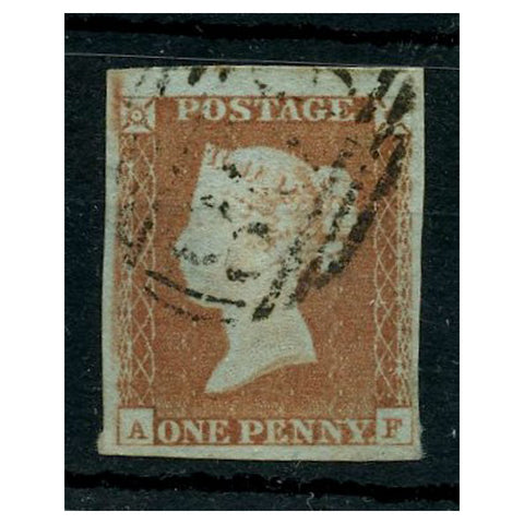 GB 1841 1d Pale red-brown (worn plate), 4 margins, fine used with 1844 PM in black. SG9