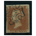 GB 1841 1d Pale red-brown, 4 margins, fine used with blue MX cancel. SG9