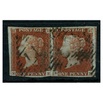 GB 1841 1d Deep red-brown, horiz pair, 3 margins, good to fine used. SG10