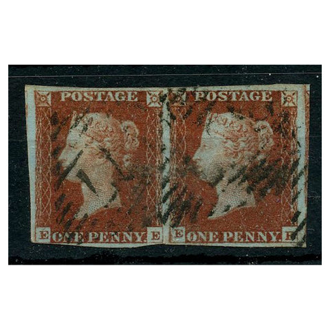 GB 1841 1d Deep red-brown, horiz pair, 3 margins, good to fine used. SG10