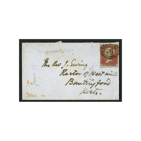 GB 1851 1d Deep red-brown, 2 margin, used on tidy cover with '1844' pmk in black. SG10