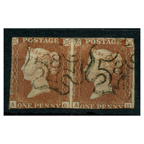 GB 1841 1d Orange-brown, horiz pair, cut close, fine used with '8' in MX cancels. SG12