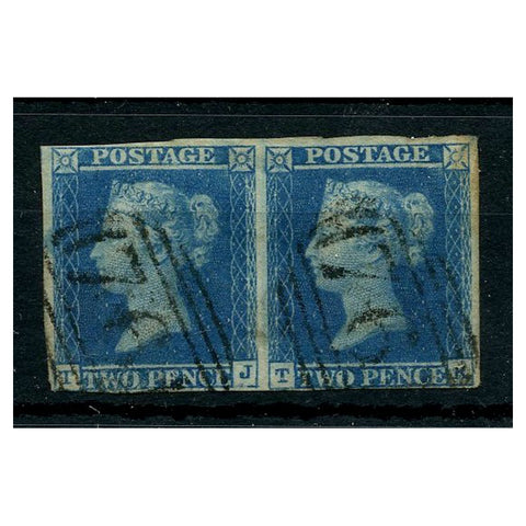 GB 1841-51 2d Blue, horiz pair, near 4 margins, fine used with 1844 cancels in black. SG14h