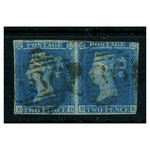 GB 1841-51 2d Blue, horiz pair, plate 4, near 3 margins, good to fine used. SG14