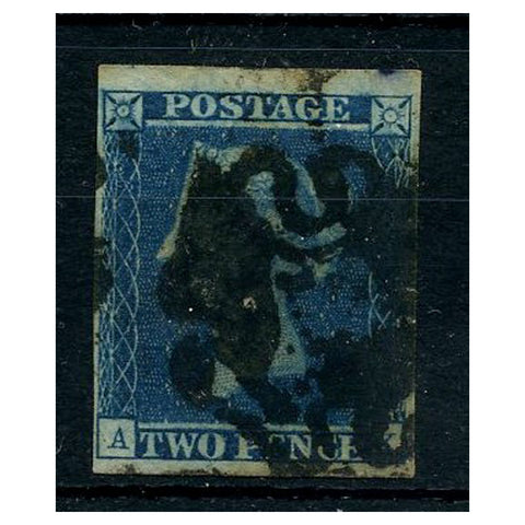 GB 1841-51 2d Blue, 4 margins, pinhole, used with overinked (typical) Coventry MX cancel. SG14e