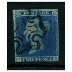 GB 1841-51 2d Deep, full-blue, pl 3, near 3 margin, fine used with Montrose MX. SG15e