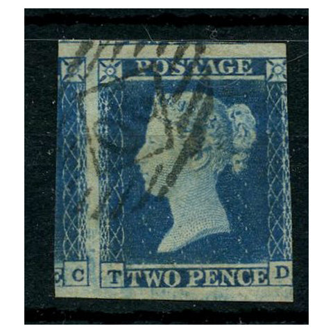 GB 1841-51 Deep full-blue, 3 margins, cut wide to include near 1/4 of adgacnt stamp, fine used. SG15