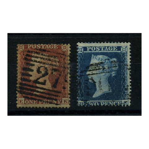 GB 1854-57 Wmk 2, perf 16 pair, fine used for issue. SG17, 19