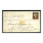 GB 1854 1d Red-brown / heavily blued ppr, perf 16, used with 'Rue End Street' local cancel. SG17