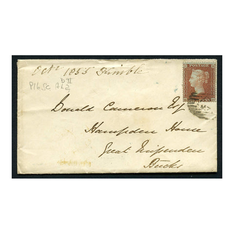 GB 1855 1d Red-brown, die II, perf 16, on cover from London to Beecks, 'Chancery Lane' mark. SG21
