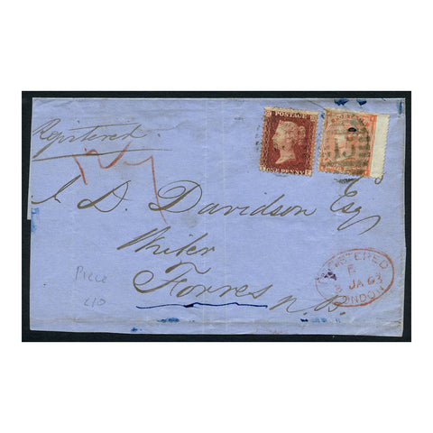 GB 1863 1d, 4d Definitives mixed frank registered front & flap only, from London to Forres. SG22, 79