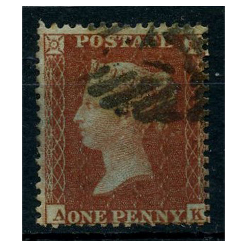 GB 1855-57 1d Deep red-brown, perf 14, displaying uneven blueing, fine used. SG24avar