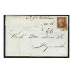 GB 1855 1d Red-brown, die II, perf 14, used on tidy cover from London to Plymouth. SG24