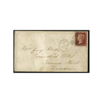 GB 1859 1d Brown-red / unblued, wmk large crown, perf 14, well-centered, used on tidy cover. SG37