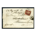 GB 1867 1d Rose-red, pl 76, on folded entire with contents relating to Pennsylvania (debt). SG43