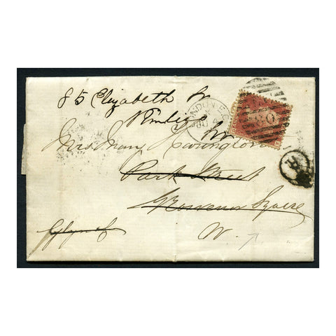 GB 1867 1d Rose-red, pl 76, on folded entire with contents relating to Pennsylvania (debt). SG43