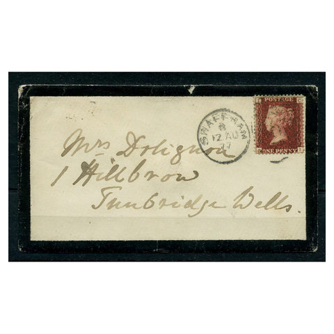 GB 1877 1d Lake-red, pl. 197, fine used on mourning cover from Swaffham. SG44