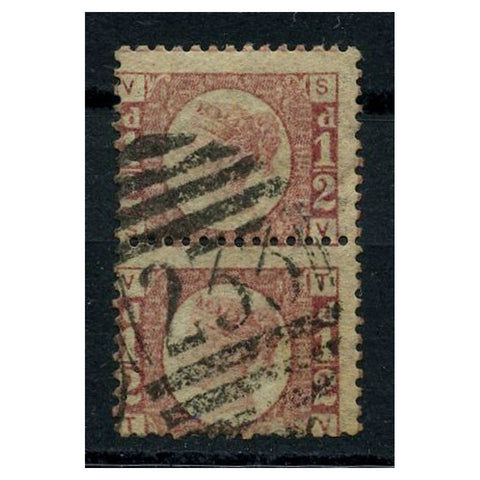 GB 1870-79 1/2d Rose, pl 15, vert pair, good to fine used. SG49